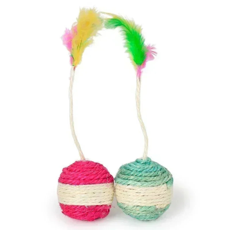 Sisal-Kratzball mit Feder – Interaktives Katzenspielzeug für Kätzchen