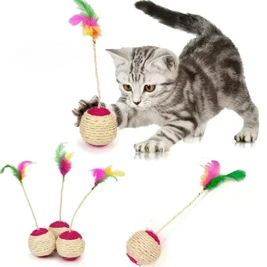 Sisal-Kratzball mit Feder – Interaktives Katzenspielzeug für Kätzchen